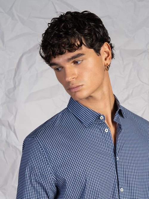 Camicia microfantasia blu|Colore:Fantasia 2