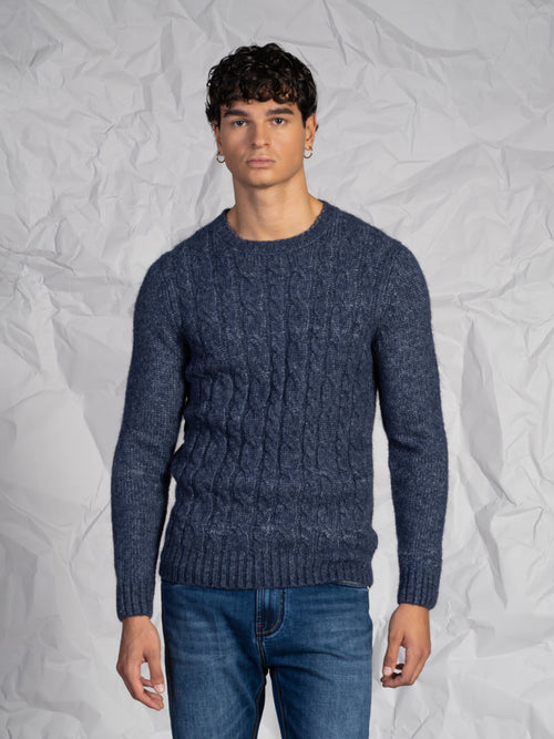 Maglia girocollo con treccia|Colore:Blu