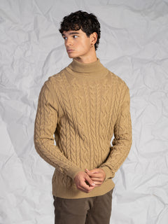 Maglia collo alto lavorazione treccia|Colore:Beige