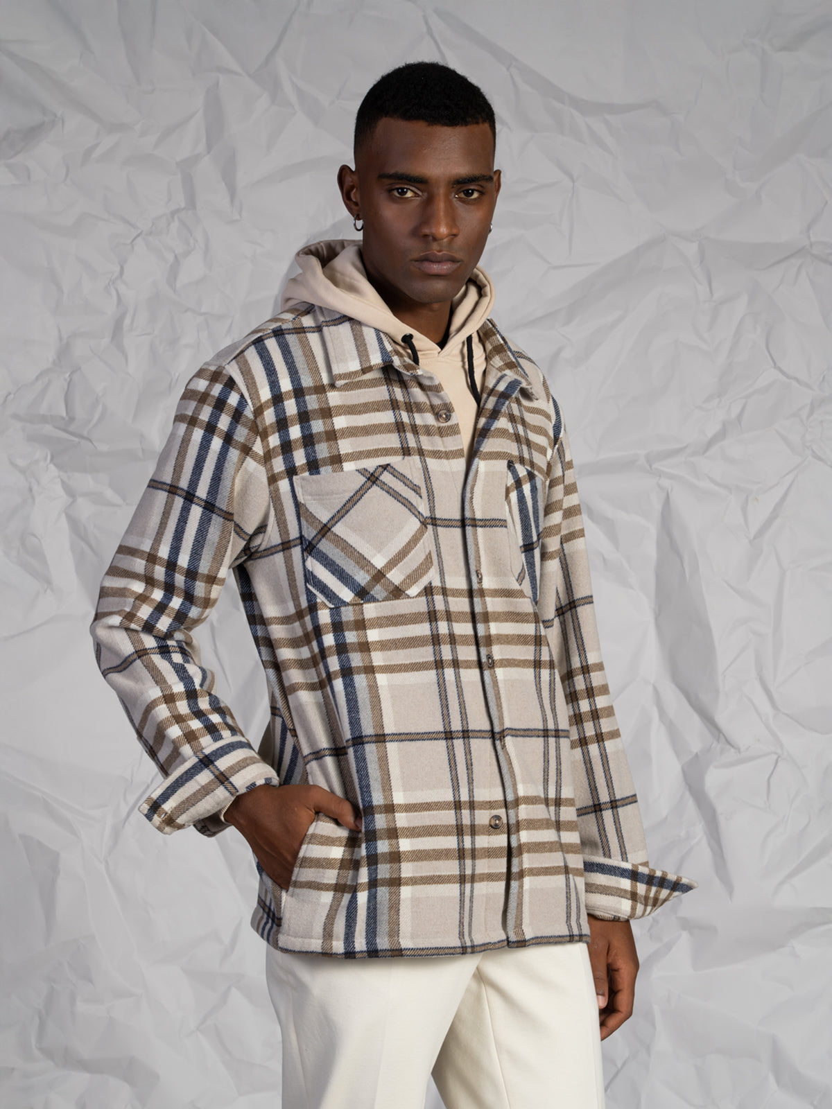 OVERSHIRT A QUADRI|Colore:Beige