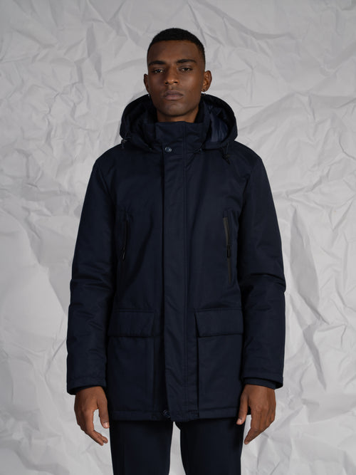 Giubbotto lungo con tasconi|Colore:Blu