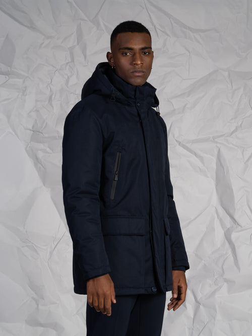 Giubbotto lungo con tasconi|Colore:Blu