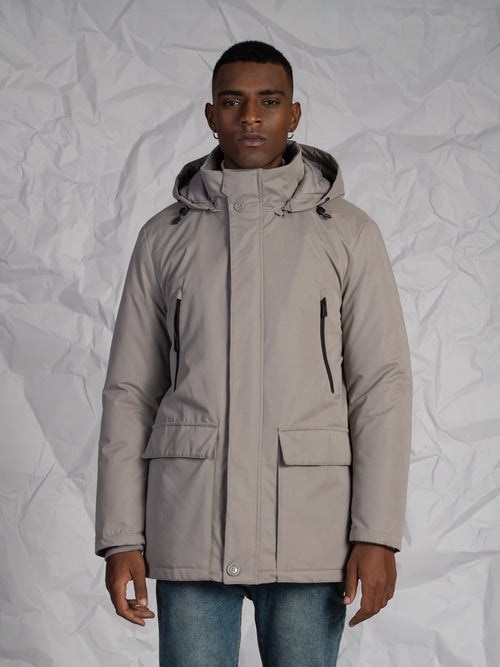 Giubbotto lungo con tasconi|Colore:Grigio medio