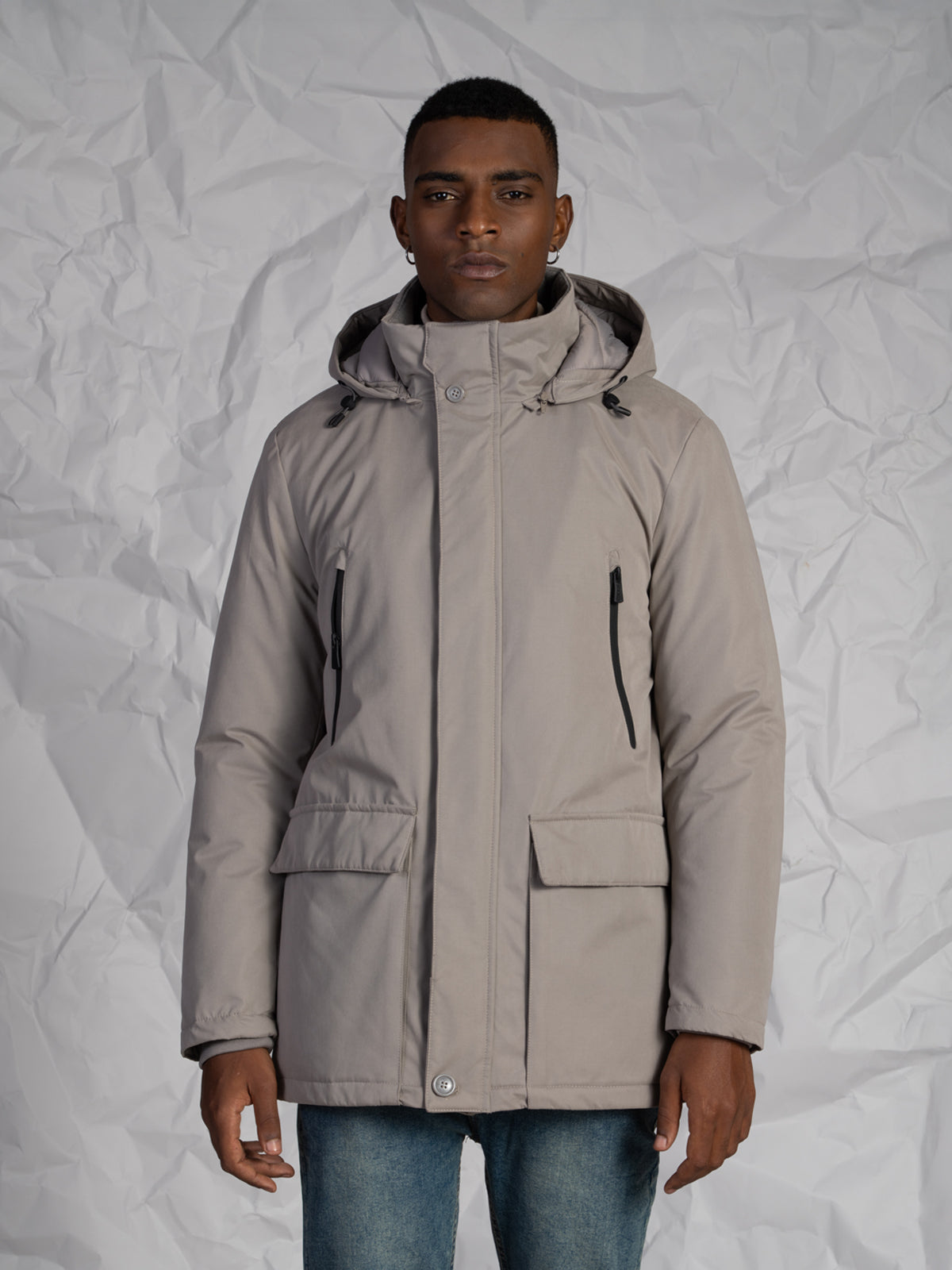 Giubbotto lungo con tasconi|Colore:Grigio scuro
