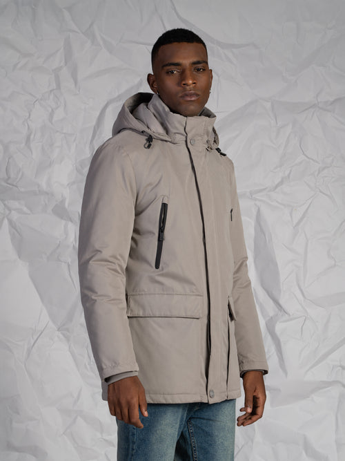 Giubbotto lungo con tasconi|Colore:Grigio medio