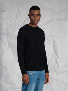 Maglia girocollo con treccia|Colore:Nero