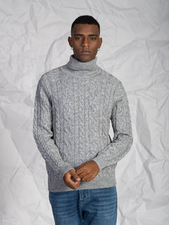 Maglia collo alto lavorazione treccia|Colore:Grigio