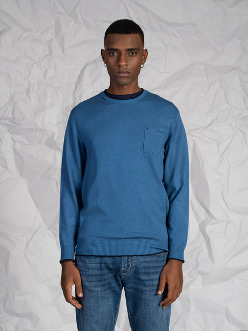 Maglia girocollo con taschino|Colore:Cielo