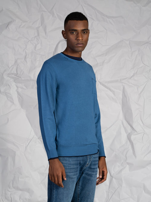Maglia girocollo con taschino|Colore:Cielo