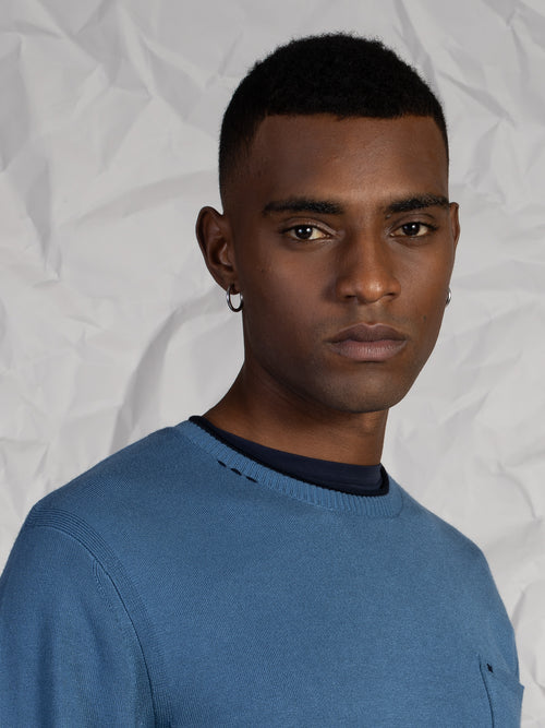 Maglia girocollo con taschino|Colore:Cielo