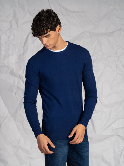 Maglia girocollo misto lana e cashmere|Colore:Marinaio