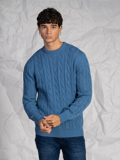 Maglia girocollo intrecciata|Colore:Cielo