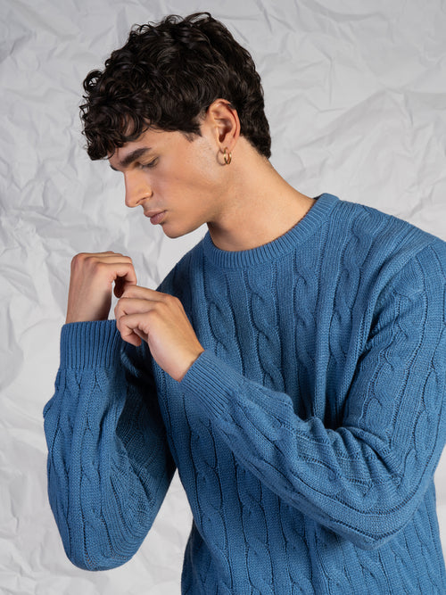 Maglia girocollo intrecciata|Colore:Cielo