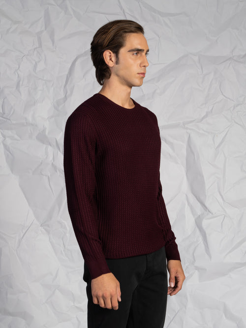 Maglia girocollo treccia|Colore:Bordeaux