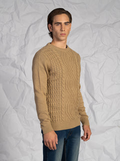 Maglia girocollo con treccia|Colore:Beige