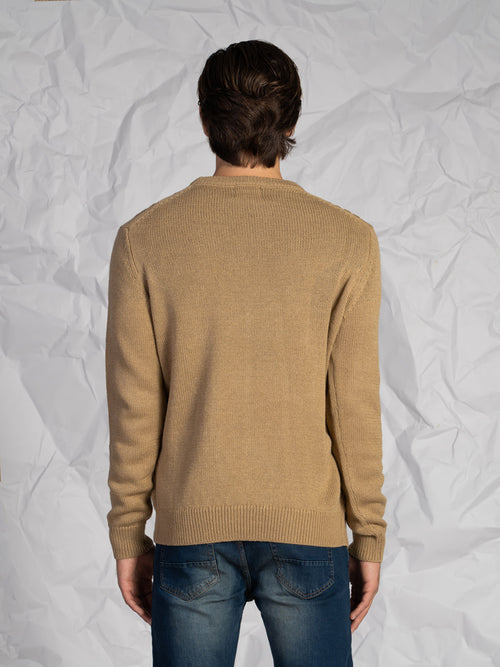 Maglia girocollo con treccia|Colore:Beige