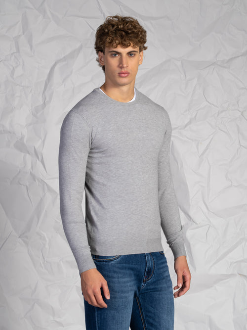 Maglia girocollo misto lana e cashmere|Colore:Grigio melange