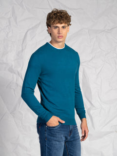 Maglia girocollo misto lana e cashmere|Colore:Ottanio