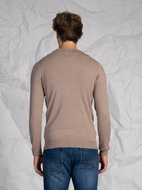 Maglia girocollo misto lana e cashmere|Colore:Tortora