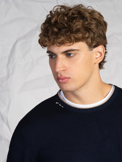 Maglia girocollo con taschino|Colore:Blu