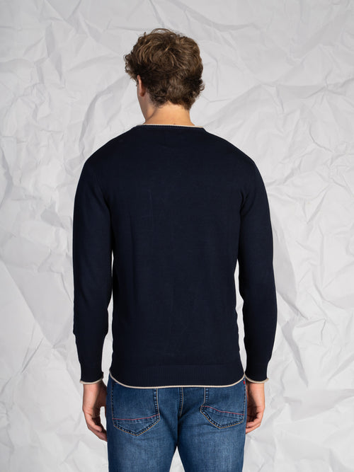 Maglia girocollo con taschino|Colore:Blu