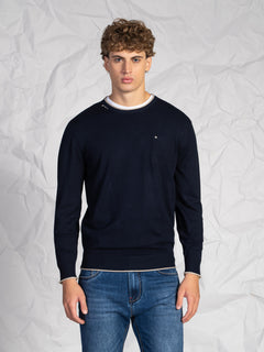 Maglia girocollo con taschino|Colore:Blu