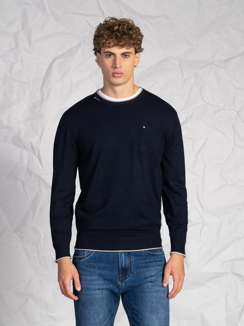 Maglia girocollo con taschino|Colore:Blu