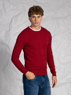 Maglia girocollo misto lana e cashmere|Colore:Rubino