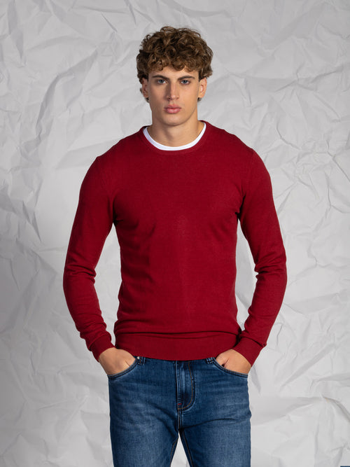 Maglia girocollo misto lana e cashmere|Colore:Rubino