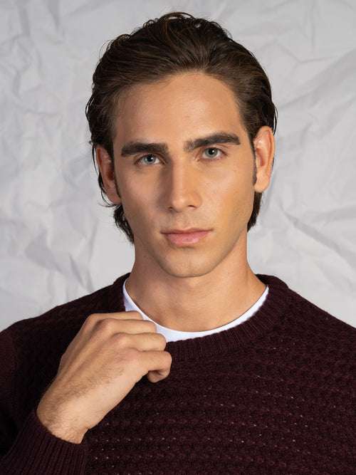 Maglia girocollo intrecciata|Colore:Bordeaux