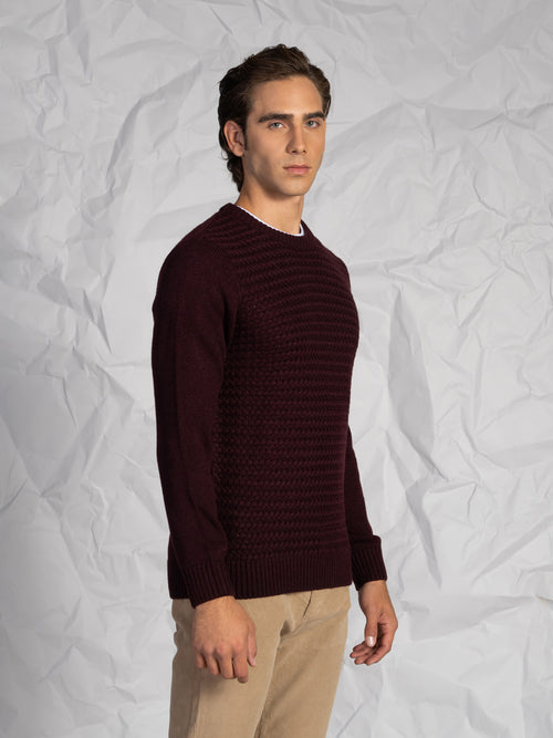 Maglia girocollo intrecciata|Colore:Bordeaux