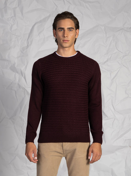 Maglia girocollo intrecciata|Colore:Bordeaux