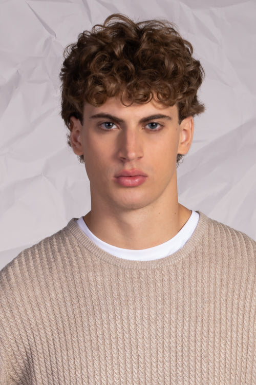 Maglia girocollo treccia|Colore:Beige