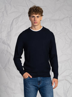 Maglia girocollo treccia|Colore:Blu