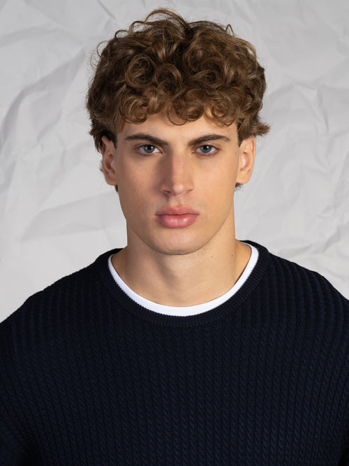 Maglia girocollo treccia|Colore:Blu