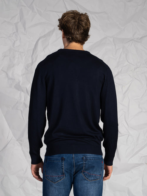 Maglia girocollo treccia|Colore:Blu