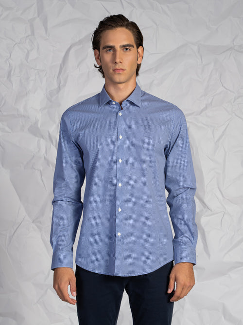 Camicia microfantasia blu|Colore:Fantasia 3