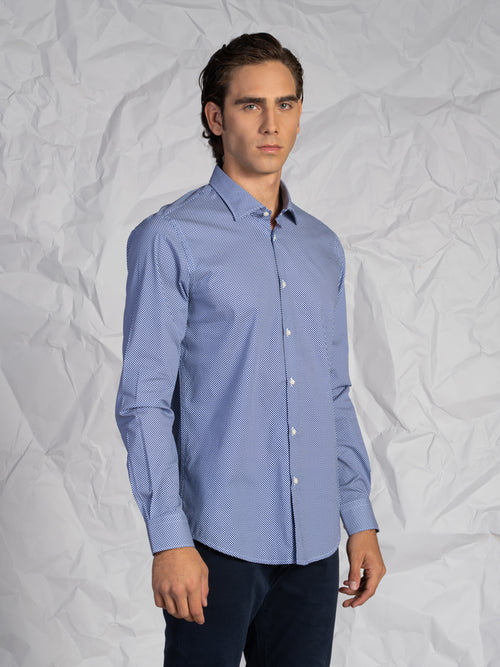 Camicia microfantasia blu|Colore:Fantasia 3