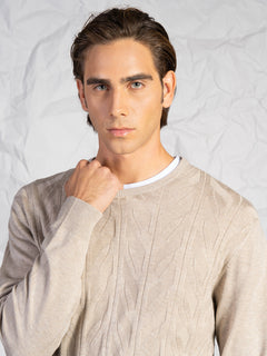 Maglia girocollo lavorazione treccia|Colore:Beige