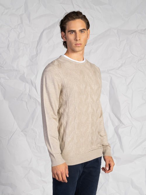 Maglia girocollo lavorazione treccia|Colore:Beige