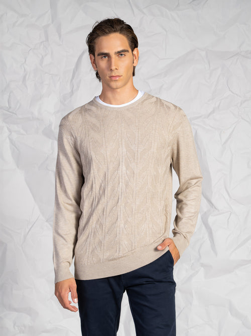 Maglia girocollo lavorazione treccia|Colore:Beige