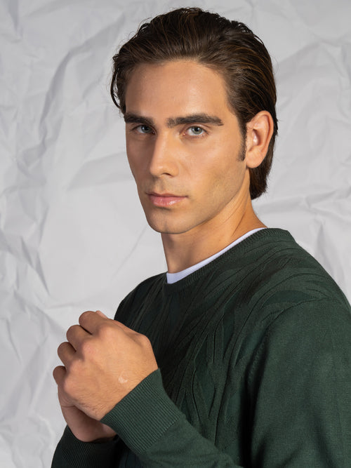 Maglia girocollo lavorazione treccia|Colore:Verde