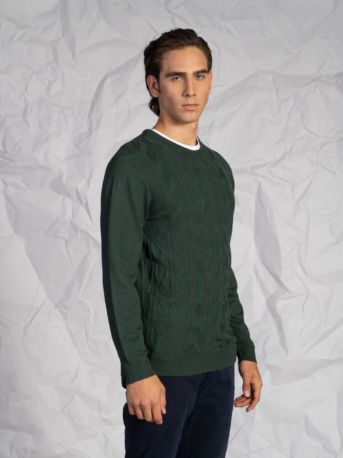 Maglia girocollo lavorazione treccia|Colore:Verde