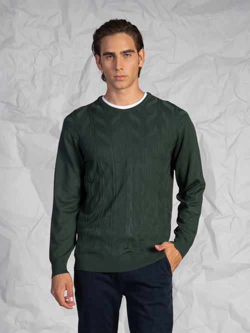 Maglia girocollo lavorazione treccia|Colore:Verde