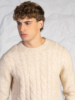 Maglia girocollo con treccia|Colore:Beige