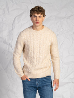 Maglia girocollo con treccia|Colore:Beige