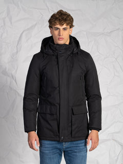 Giubbotto lungo con tasconi|Colore:Nero