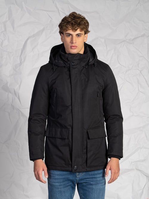 Giubbotto lungo con tasconi|Colore:Nero