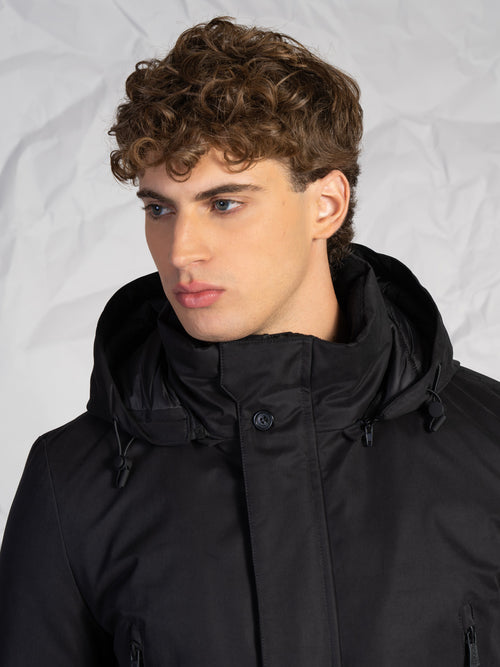 Giubbotto lungo con tasconi|Colore:Nero