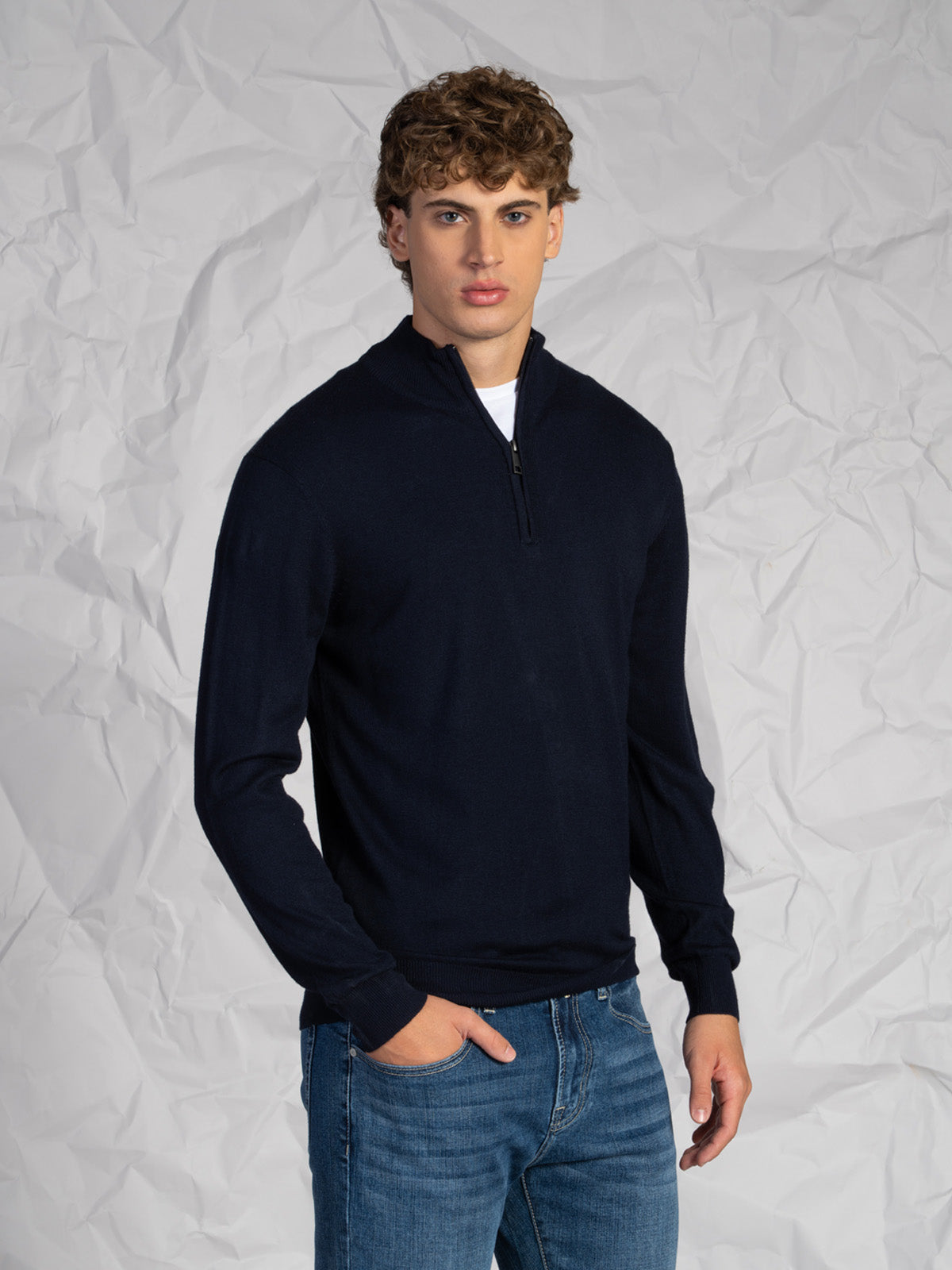 Maglia con zip|Colore:Blu